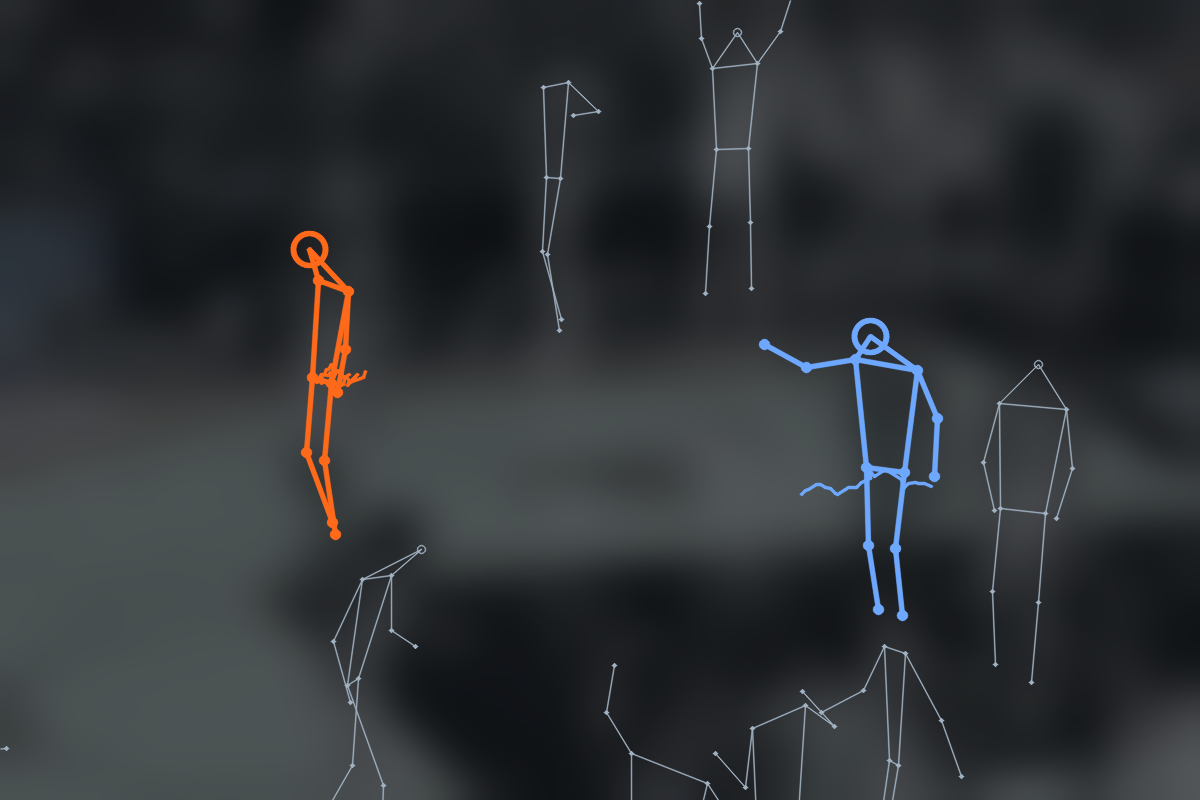 Skeleton overlay: the two highlighted skeletons are far apart, showing a wrongly selected contact pair.